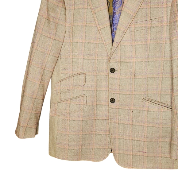 Ted Baker London Linen Silk Plaid 2 Button Spring Lovely Whistler Men Jacket 42R - Picture 4 of 11